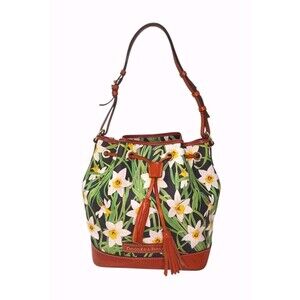 Dooney & Bourke Spring Daffodil Flowers Drawstring Leather Bucket Bag Purse